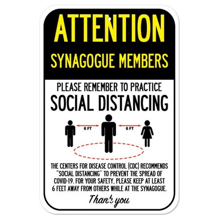 SIGNMISSION Public Safety Sign-Synagogue Members Practice Social Distancing, Heavy-Gauge, 12" H, A-1218-25386 A-1218-25386